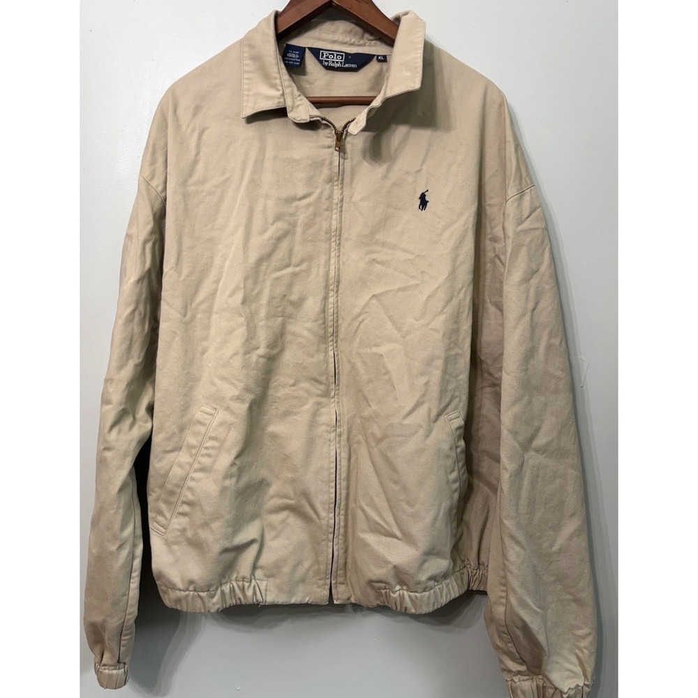 Polo Ralph Lauren Harrington Jacket Mens XL Tan Beige Cotton Full Zip